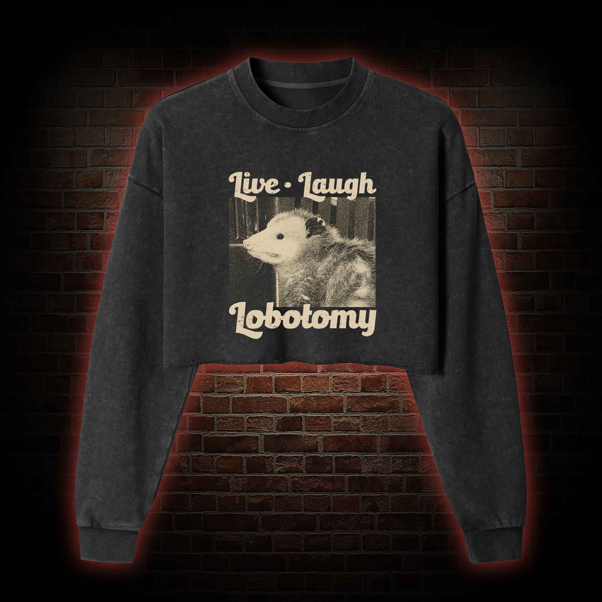 Live Laugh Lobotomy Washed Cropped Sweatshirts