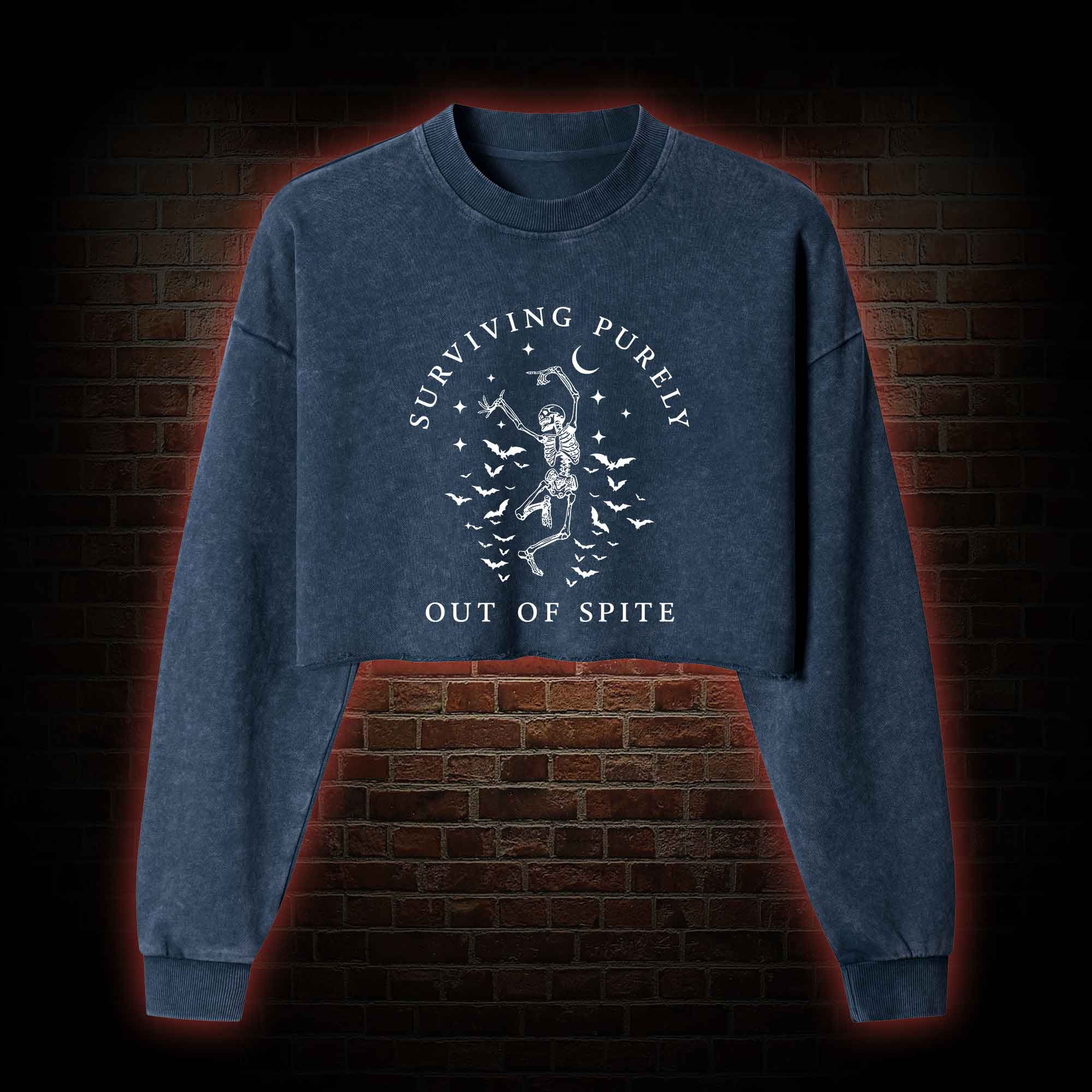 Surviving Purely Out of Spite Washed Cropped Sweatshirts