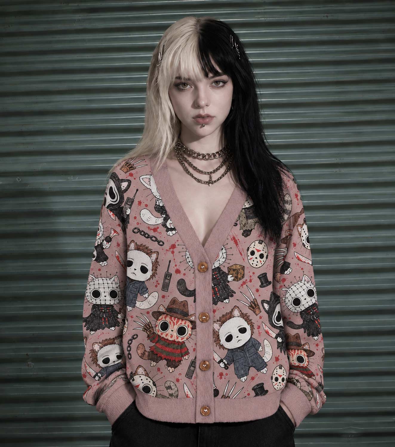 Cute Horror Slasher Cats Cardigan Sweater