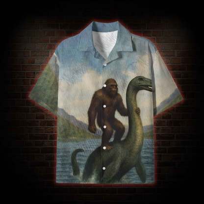 Bigfoot Riding Loch Ness Monster Lightweight Hawaiian Shirt
