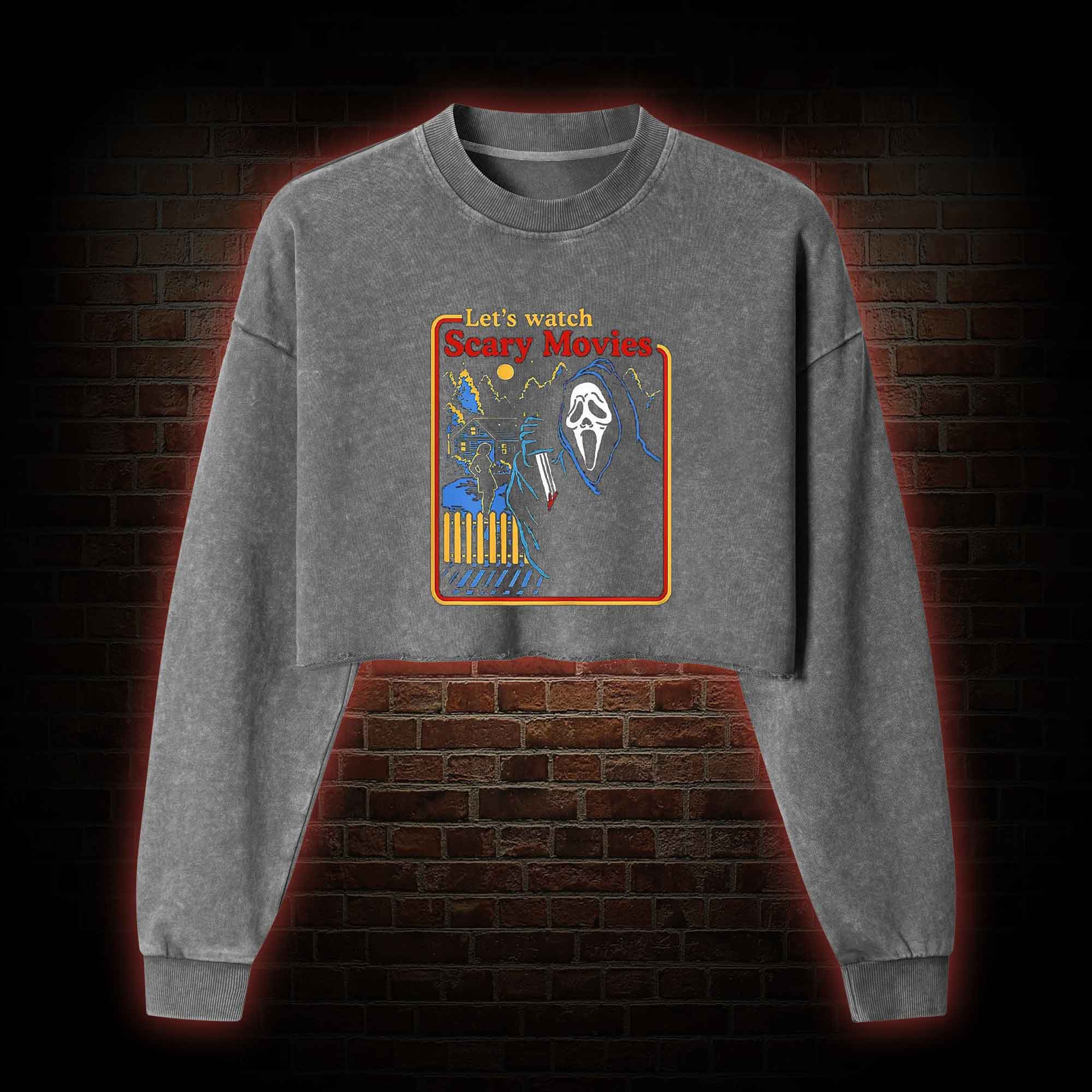 Let's Watch Scary Washed Cropped Sweatshirts