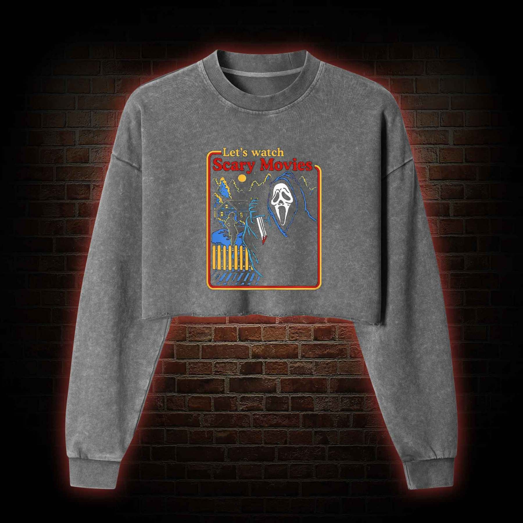 Let's Watch Scary Washed Cropped Sweatshirts