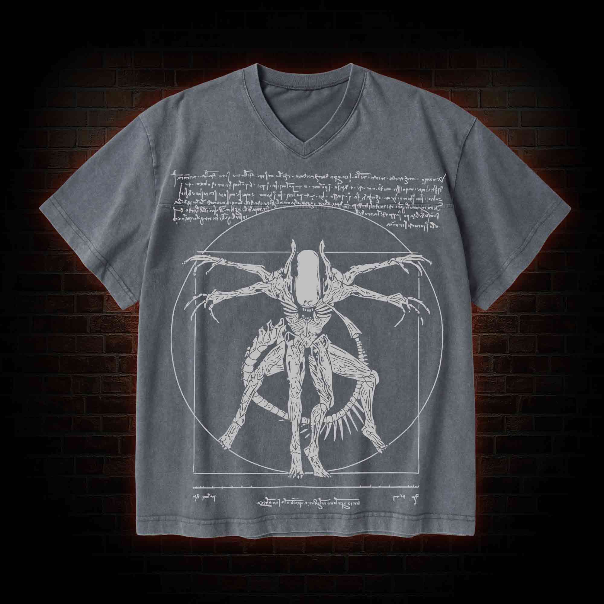 Alien V-Neck Streetwear Washed T-shirt
