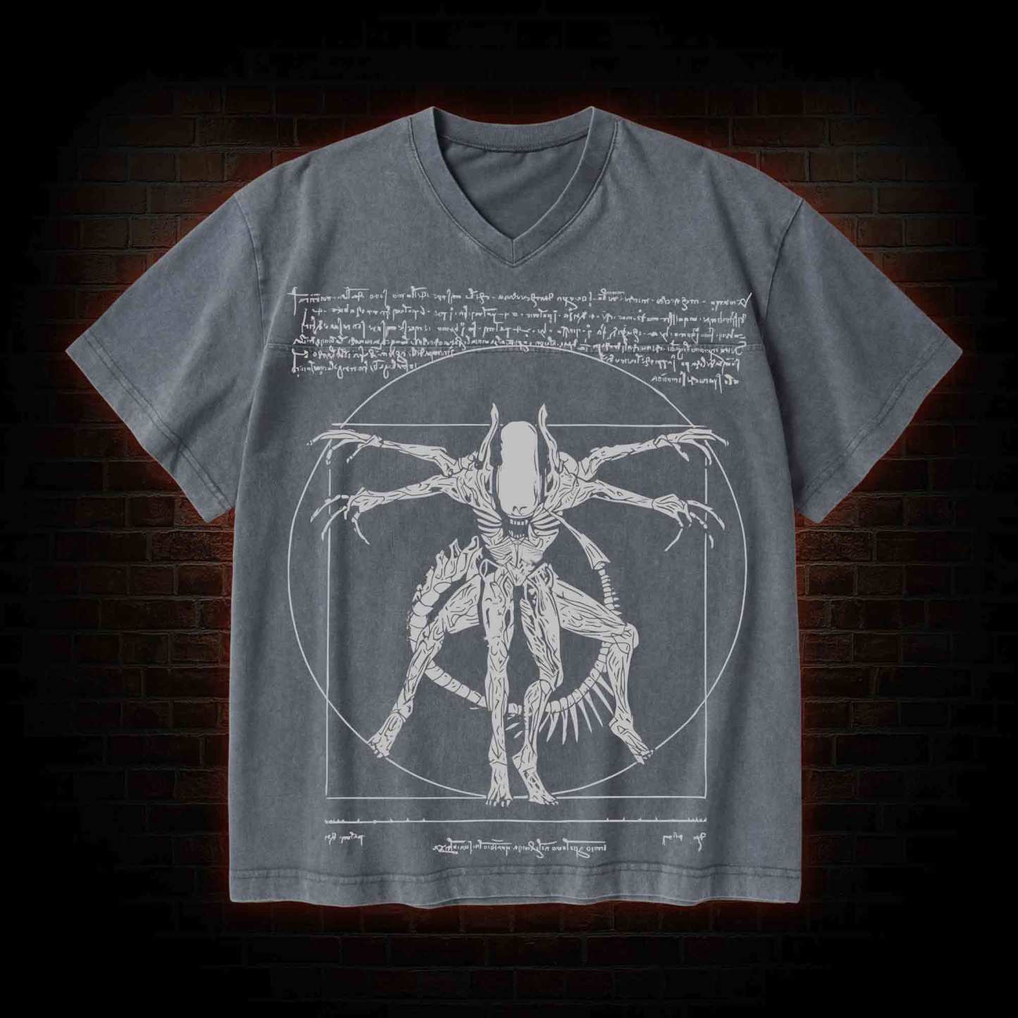 Alien V-Neck Streetwear Washed T-shirt