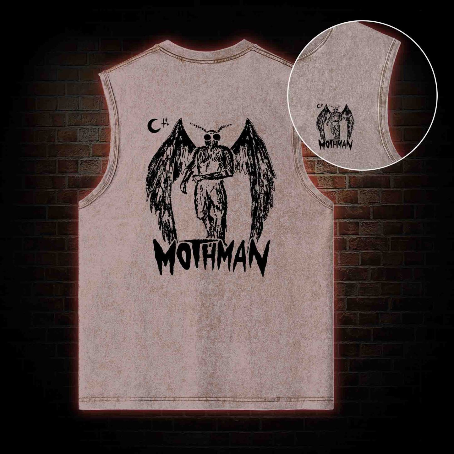 Mothman Back Print Washed Tank Top