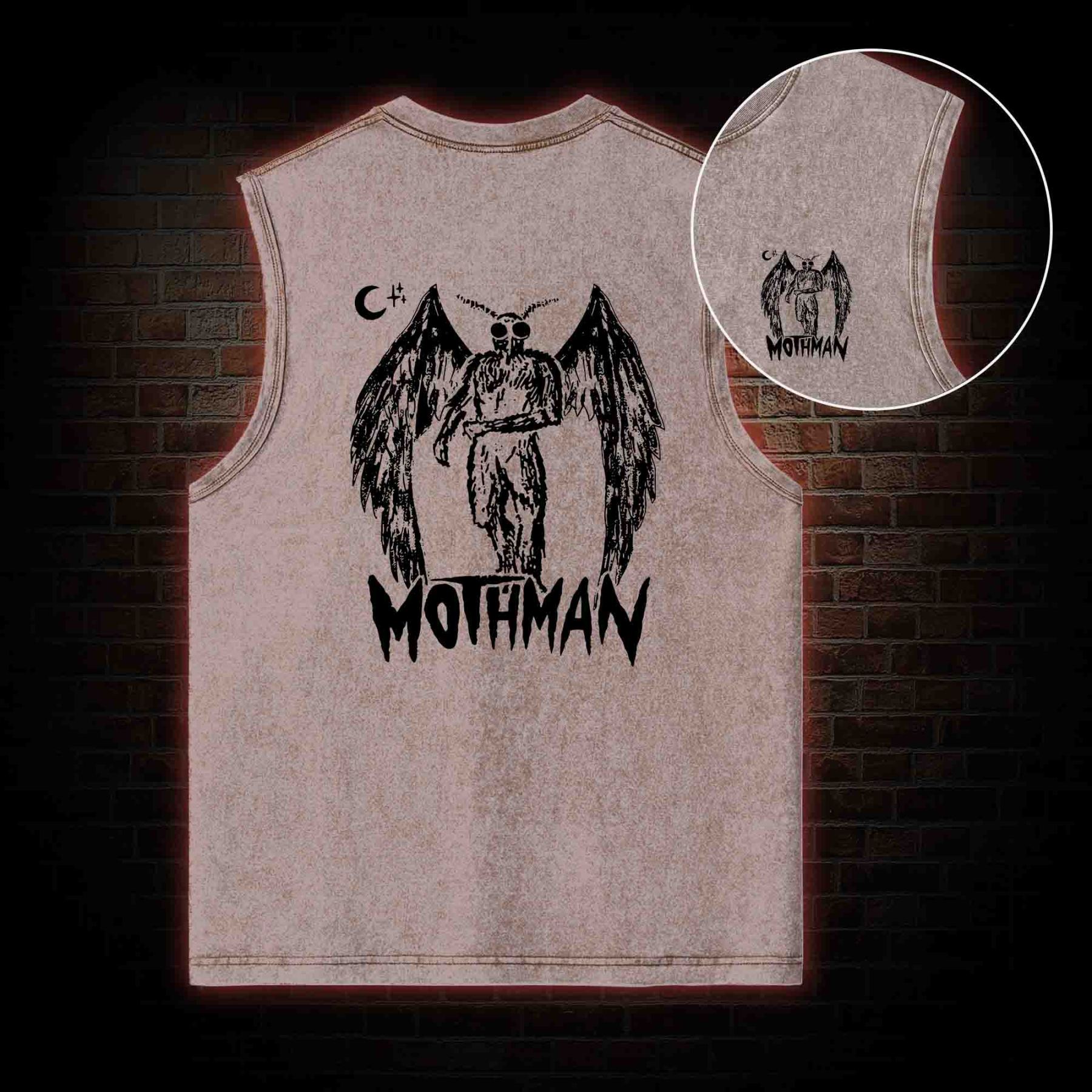 Mothman Back Print Washed Tank Top