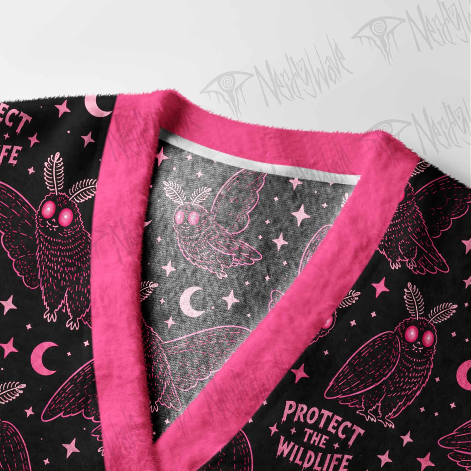 Pink Mothman Wildlife Cardigan Sweater