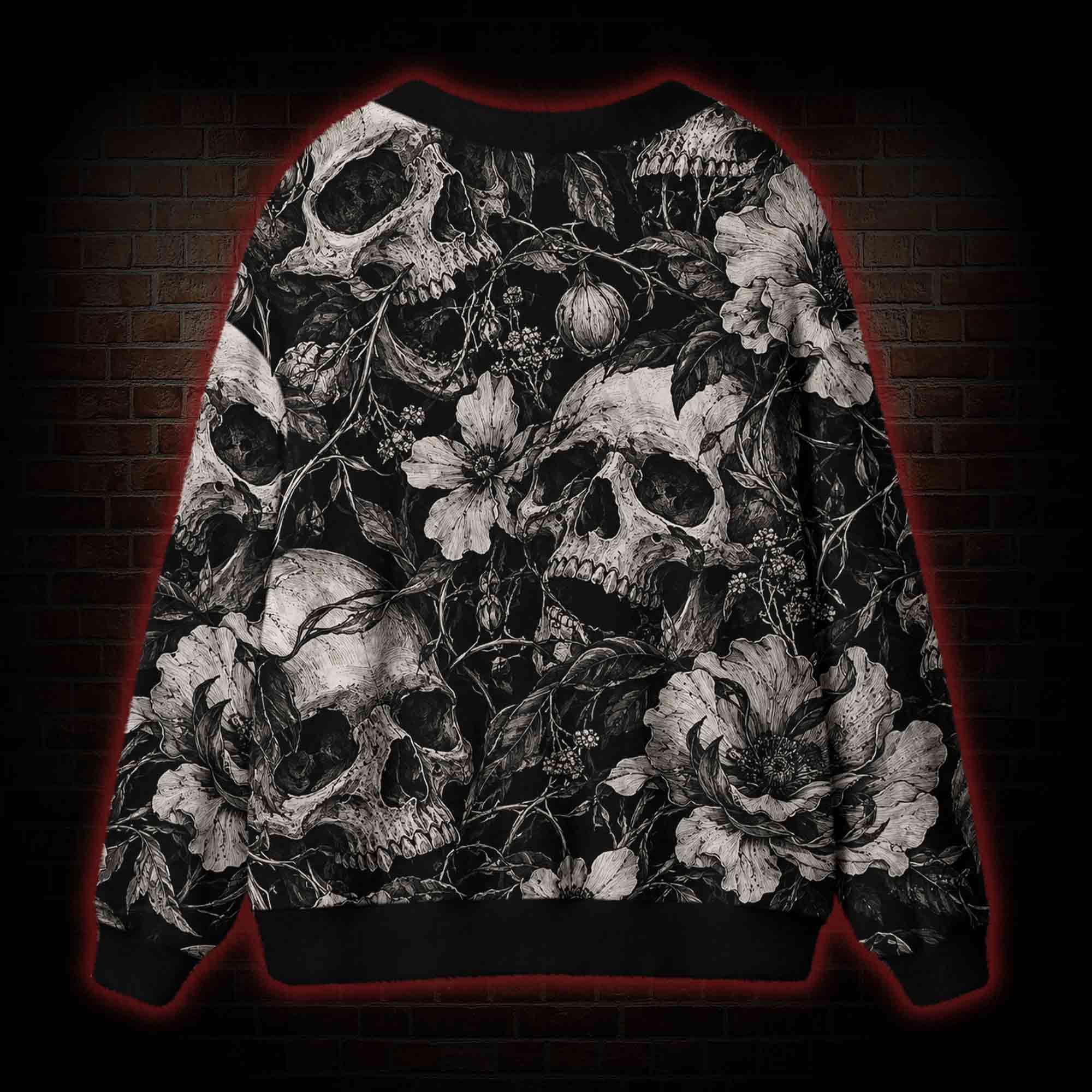 Skull and Blooming Flora Cardigan Sweater