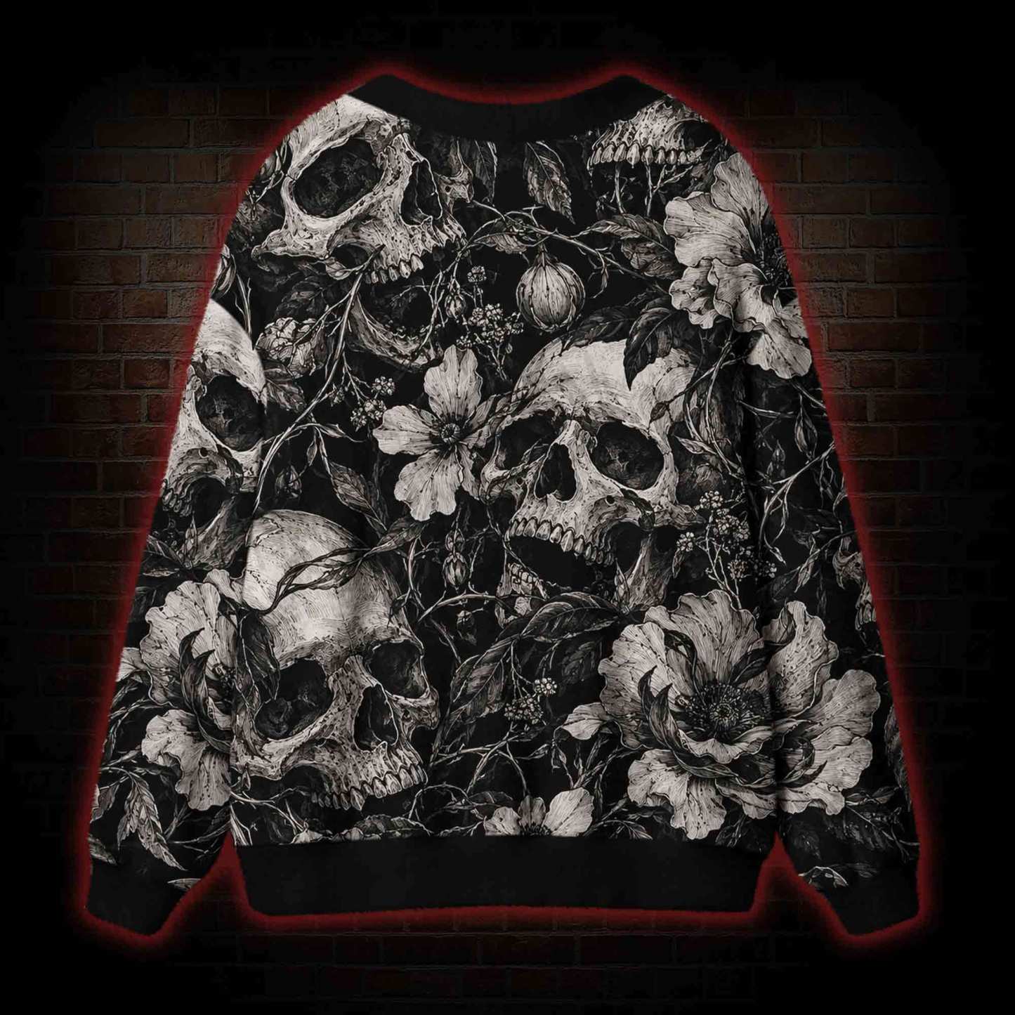 Skull and Blooming Flora Cardigan Sweater