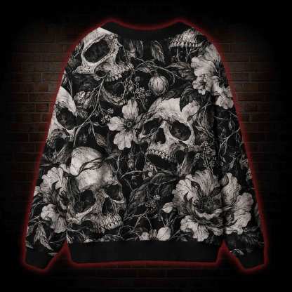 Skull and Blooming Flora Cardigan Sweater