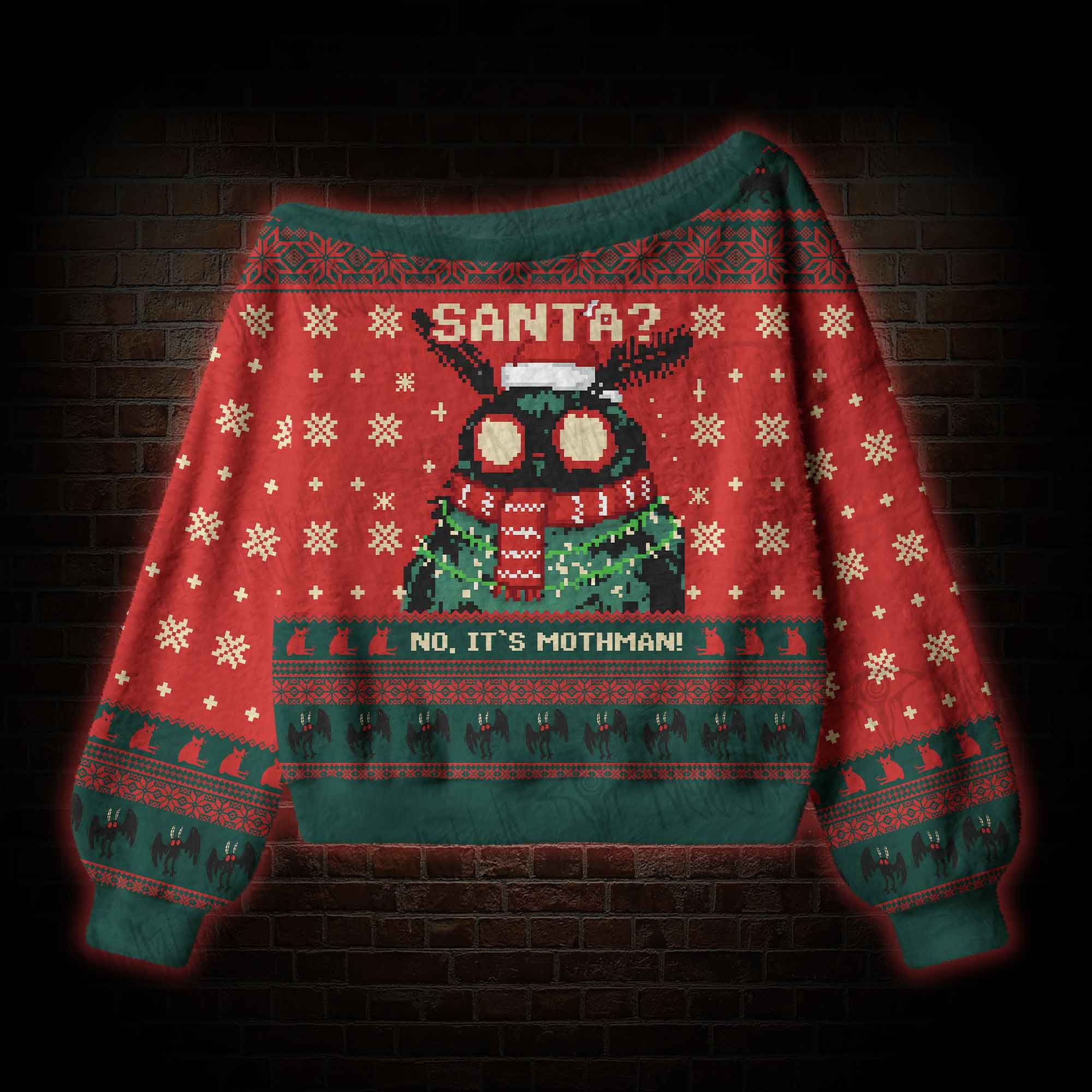 Santa? No It's Mothman Off Shoulder Ugly Sweater