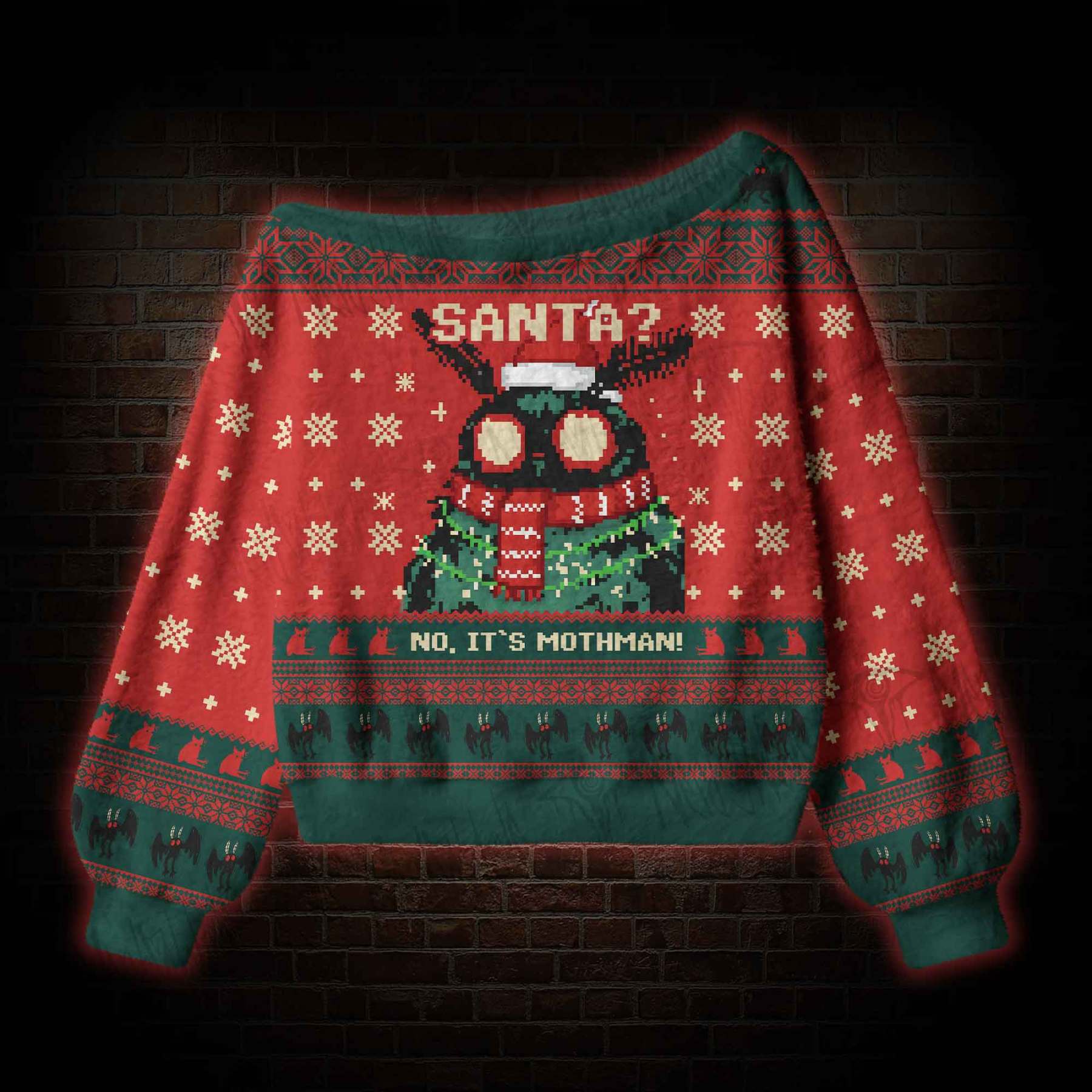 Santa? No It's Mothman Off Shoulder Ugly Sweater