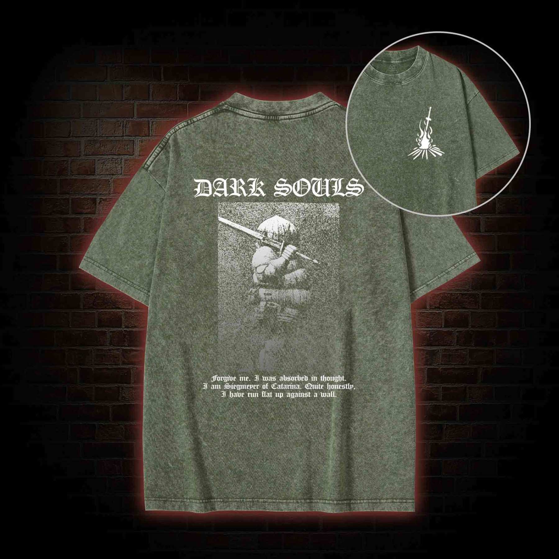 Onion Knight Back Print Washed T-shirt