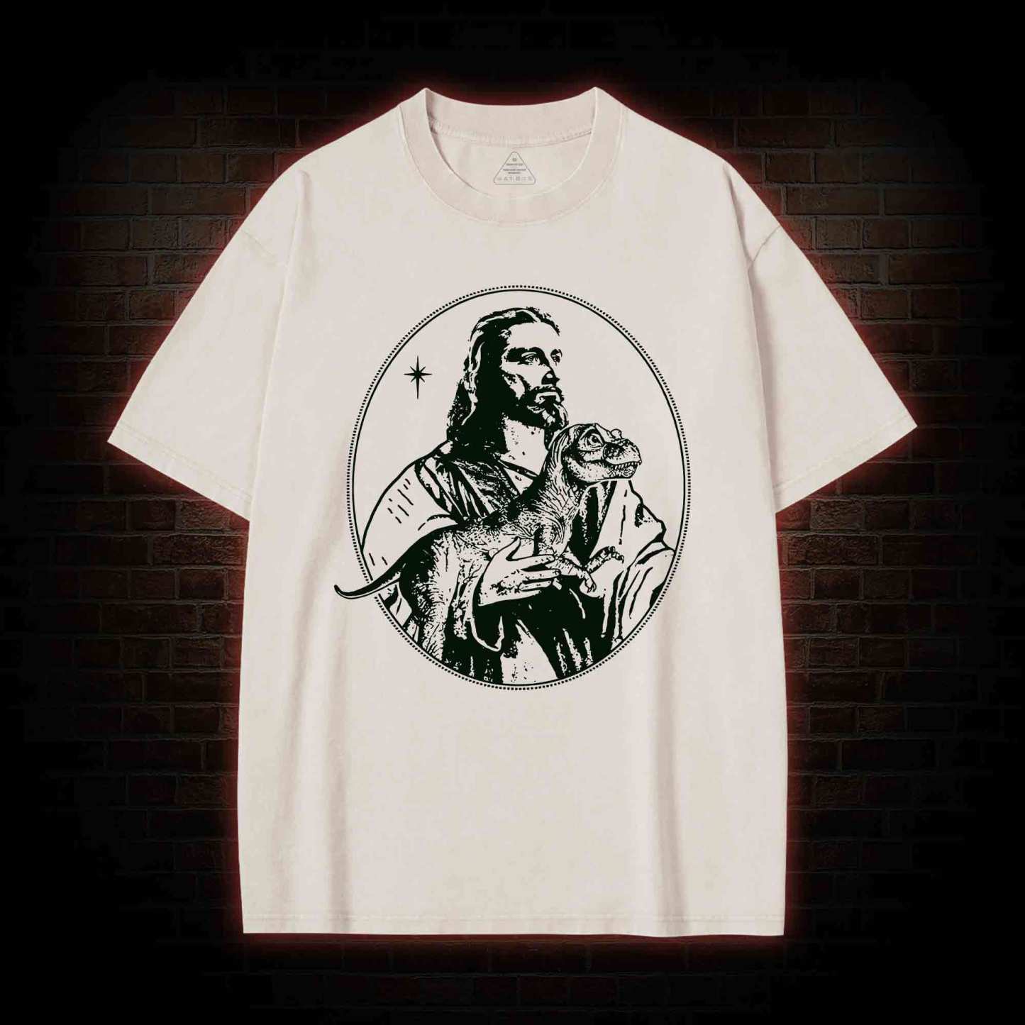 Jesus Holding Dinosaur Washed T-shirt
