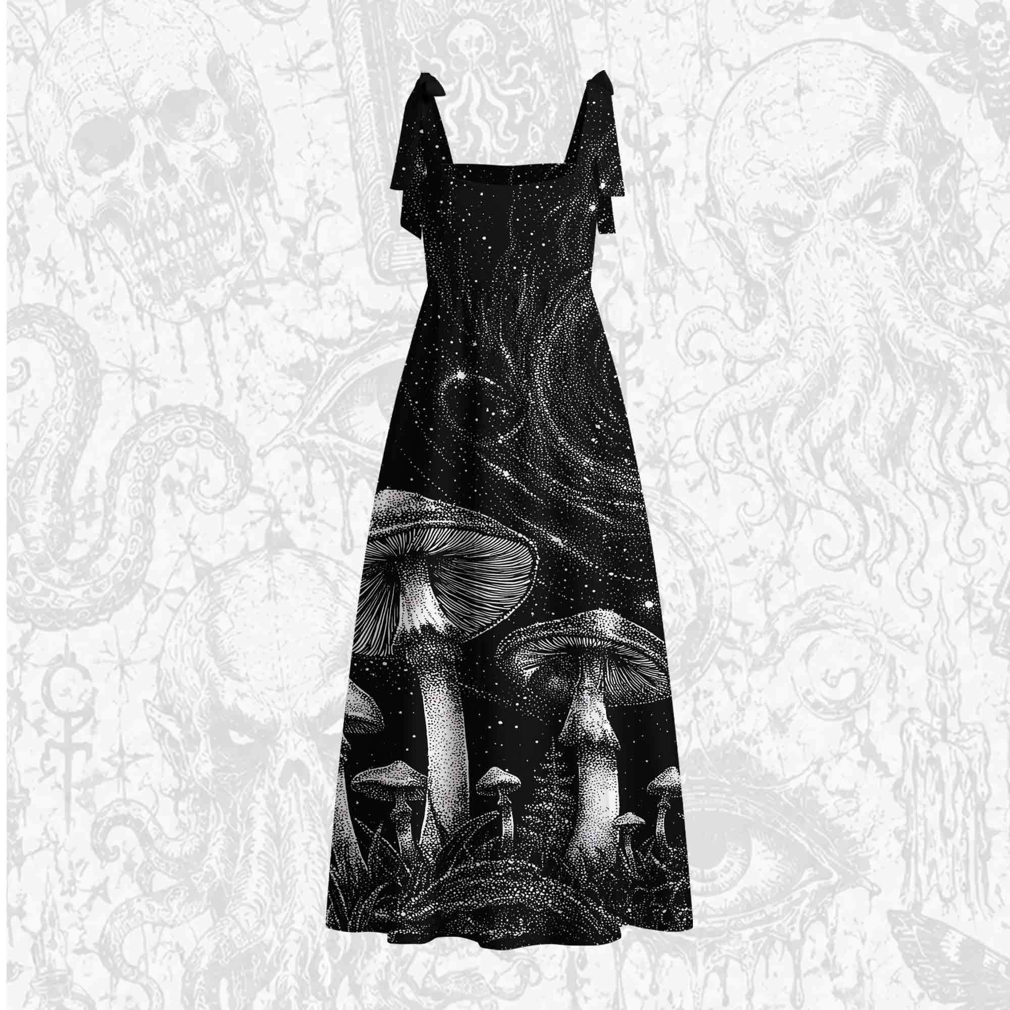 Mushroom Forest Tie Shoulder Maxi Dress