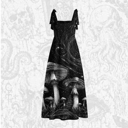 Mushroom Forest Tie Shoulder Maxi Dress