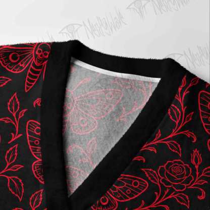 Gothic Death Moth Rose Cardigan Sweater