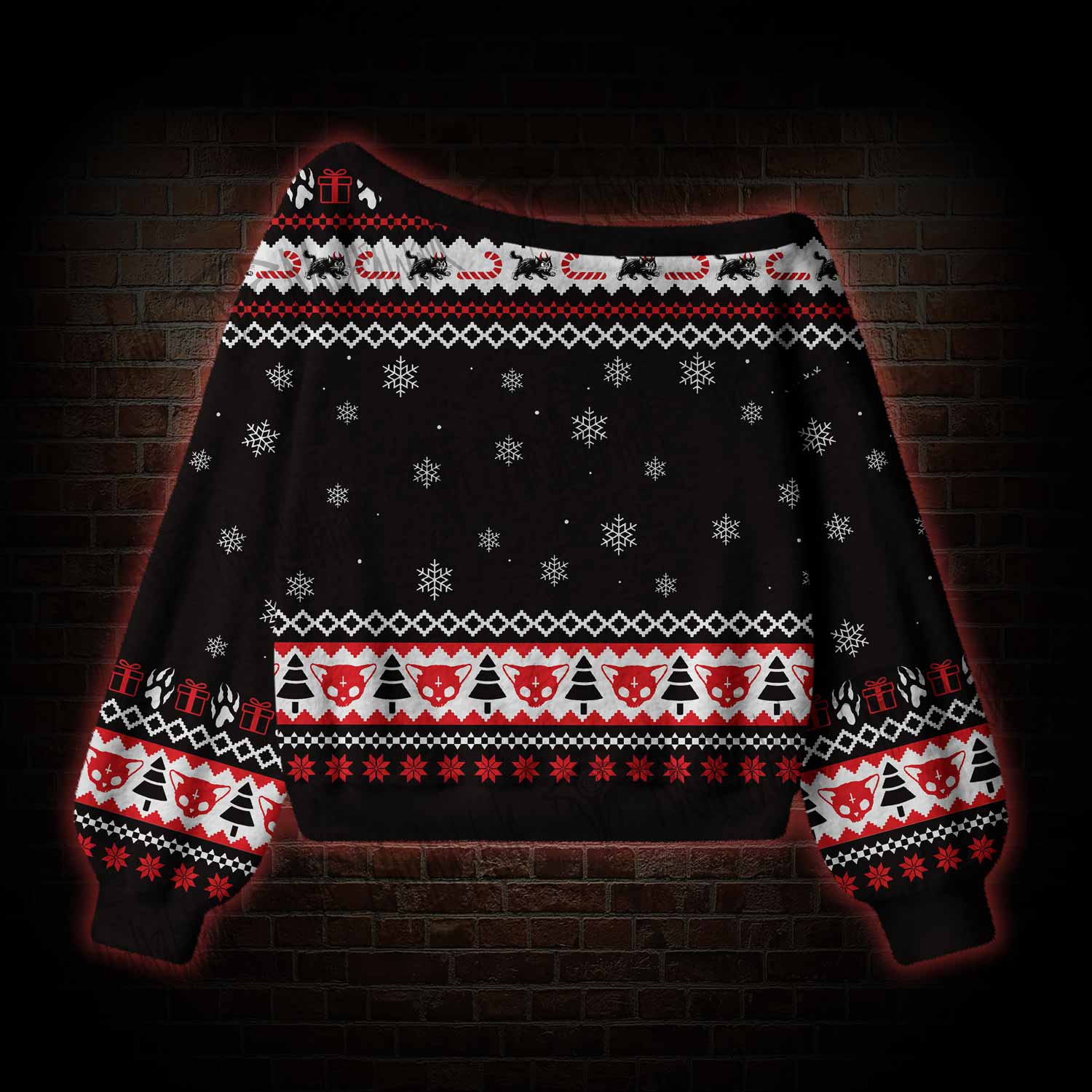 Demon Cat Off Shoulder Ugly Sweater