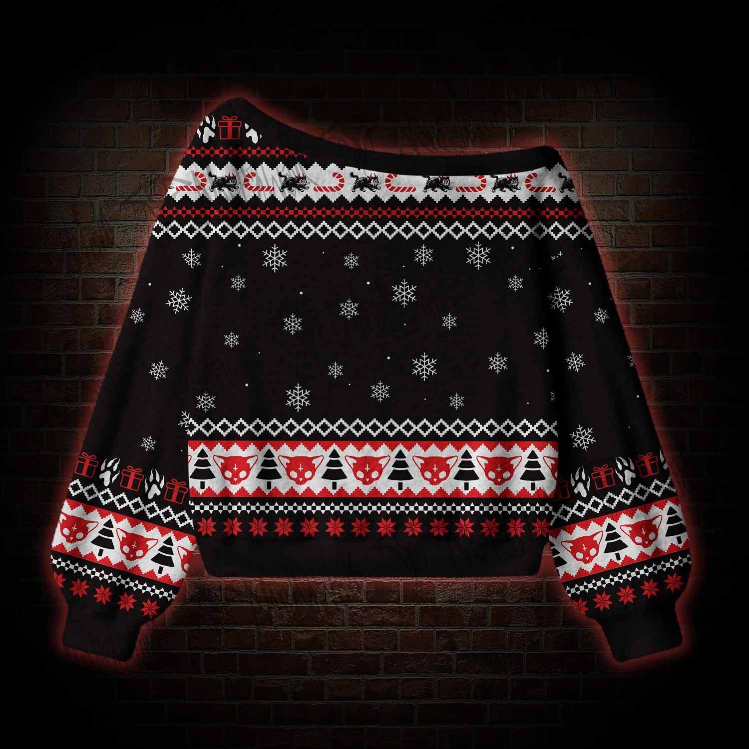 Demon Cat Off Shoulder Ugly Sweater