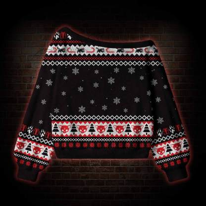 Demon Cat Off Shoulder Ugly Sweater