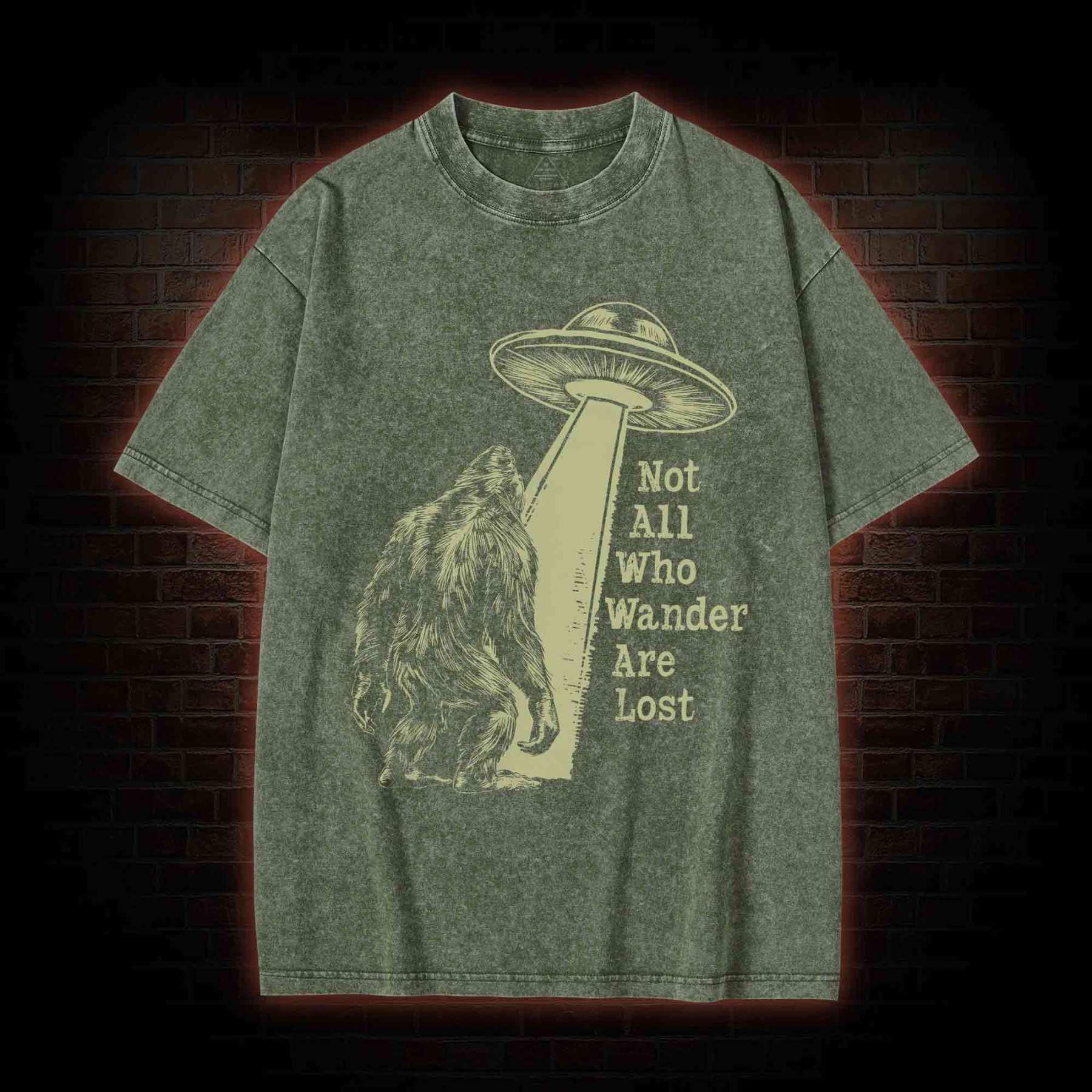 Not All Who Wander Are Lost Bigfoot UFO Washed T-shirt