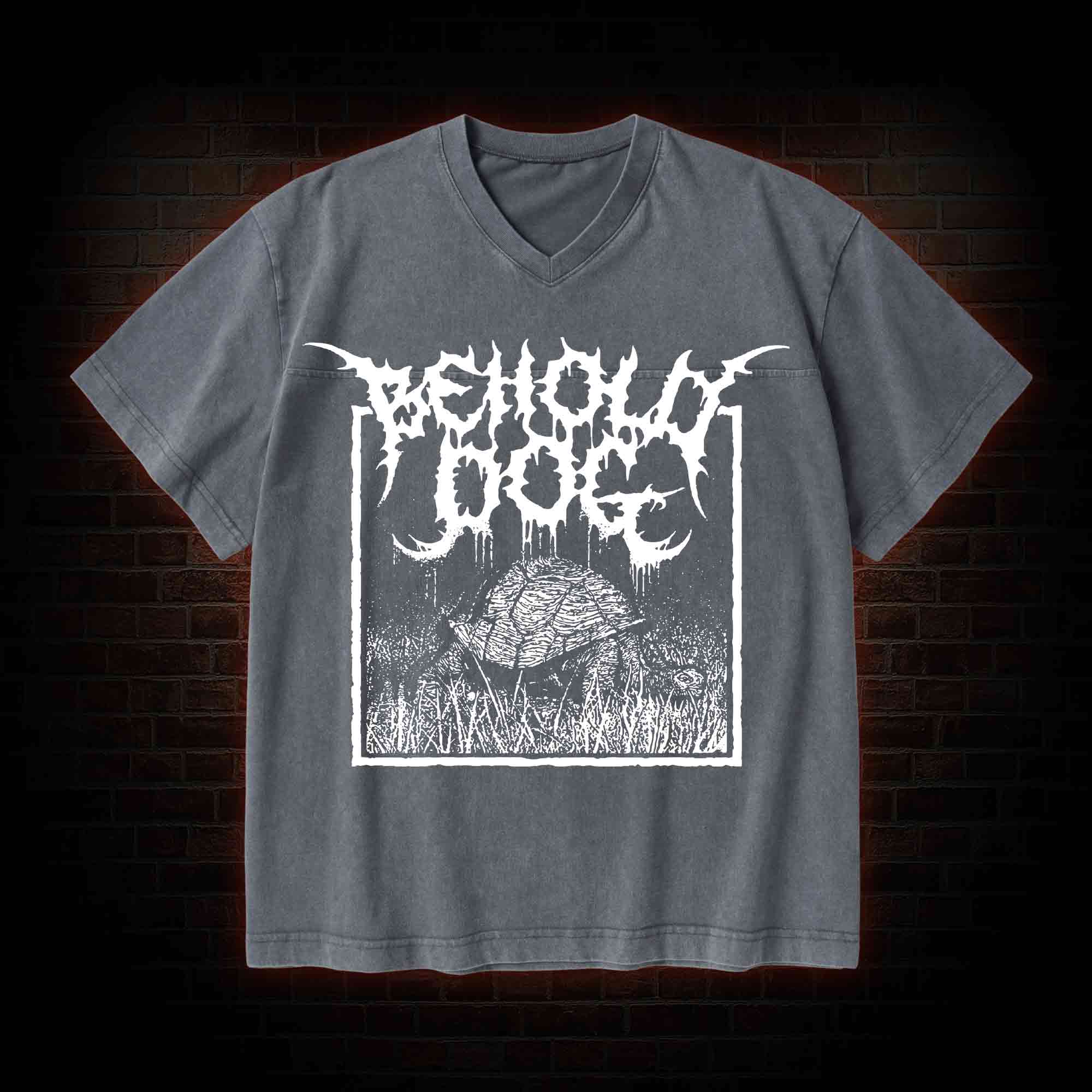 Behold Dog V-Neck Streetwear Washed T-shirt