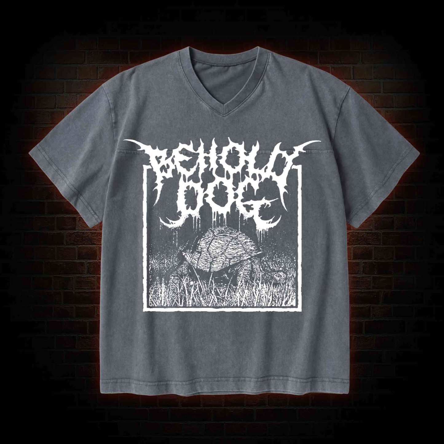 Behold Dog V-Neck Streetwear Washed T-shirt