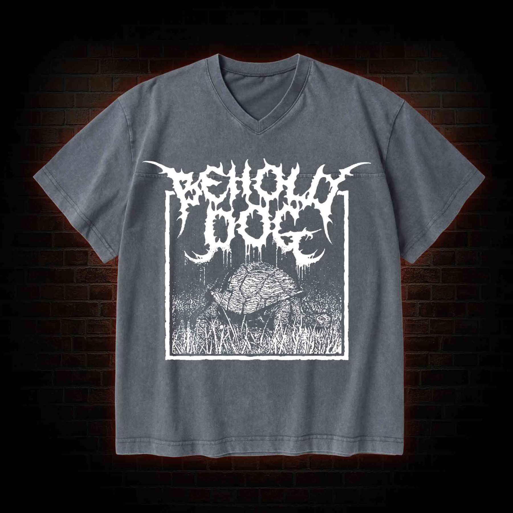 Behold Dog V-Neck Streetwear Washed T-shirt