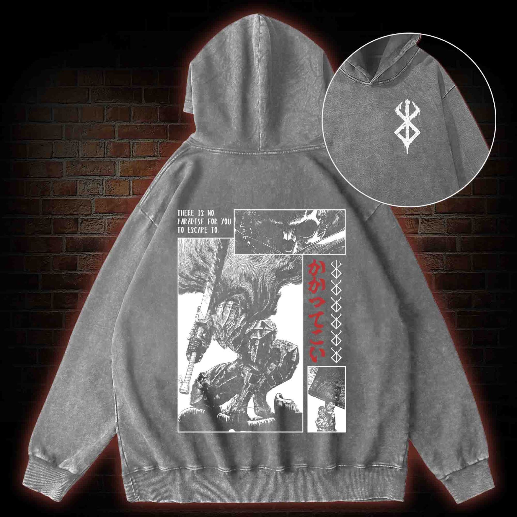 Berserk Guts Back Print Washed Hoodie