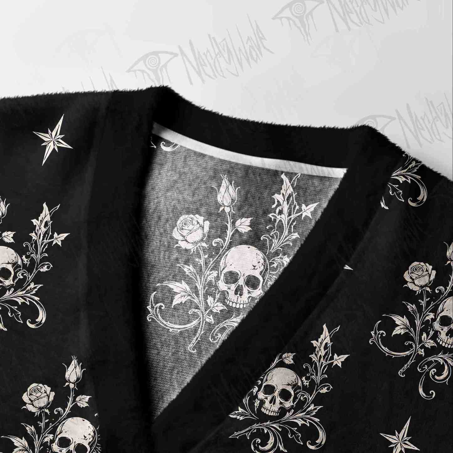 Skull Rose Noir Cardigan Sweater
