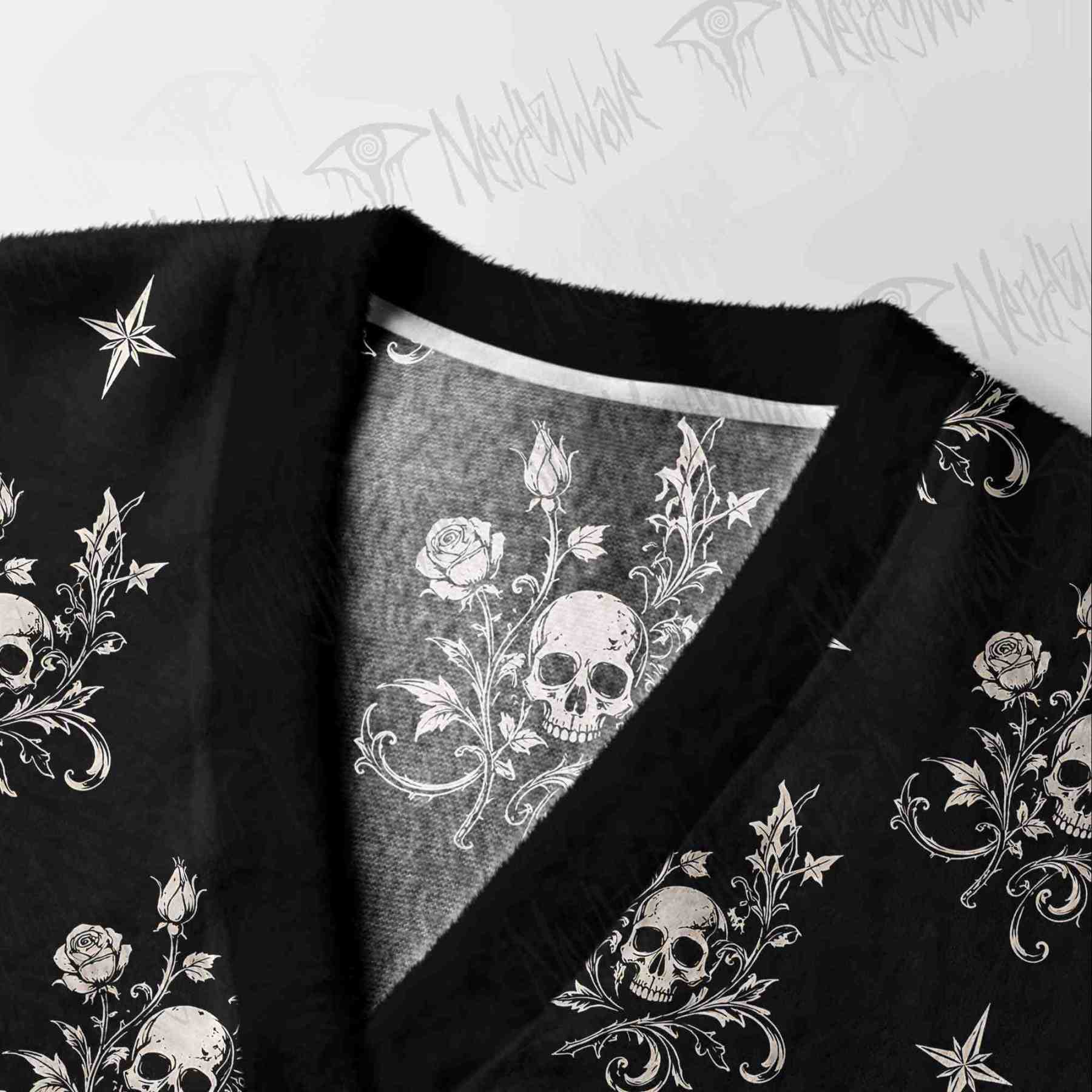 Skull Rose Noir Cardigan Sweater