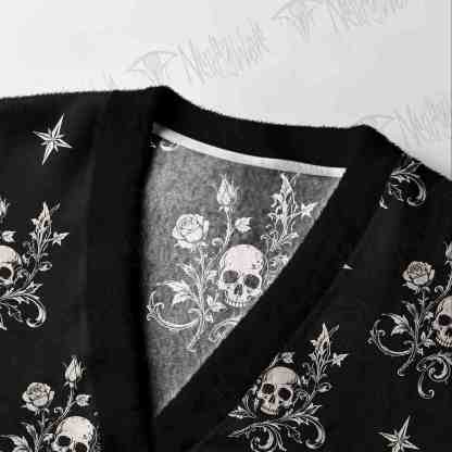 Skull Rose Noir Cardigan Sweater