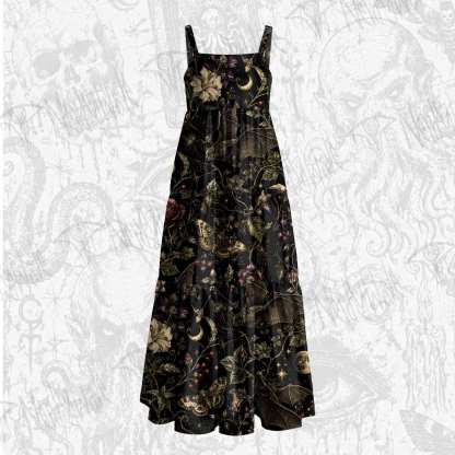 Moonlit Gothic Bat Wide Straps Maxi Dress