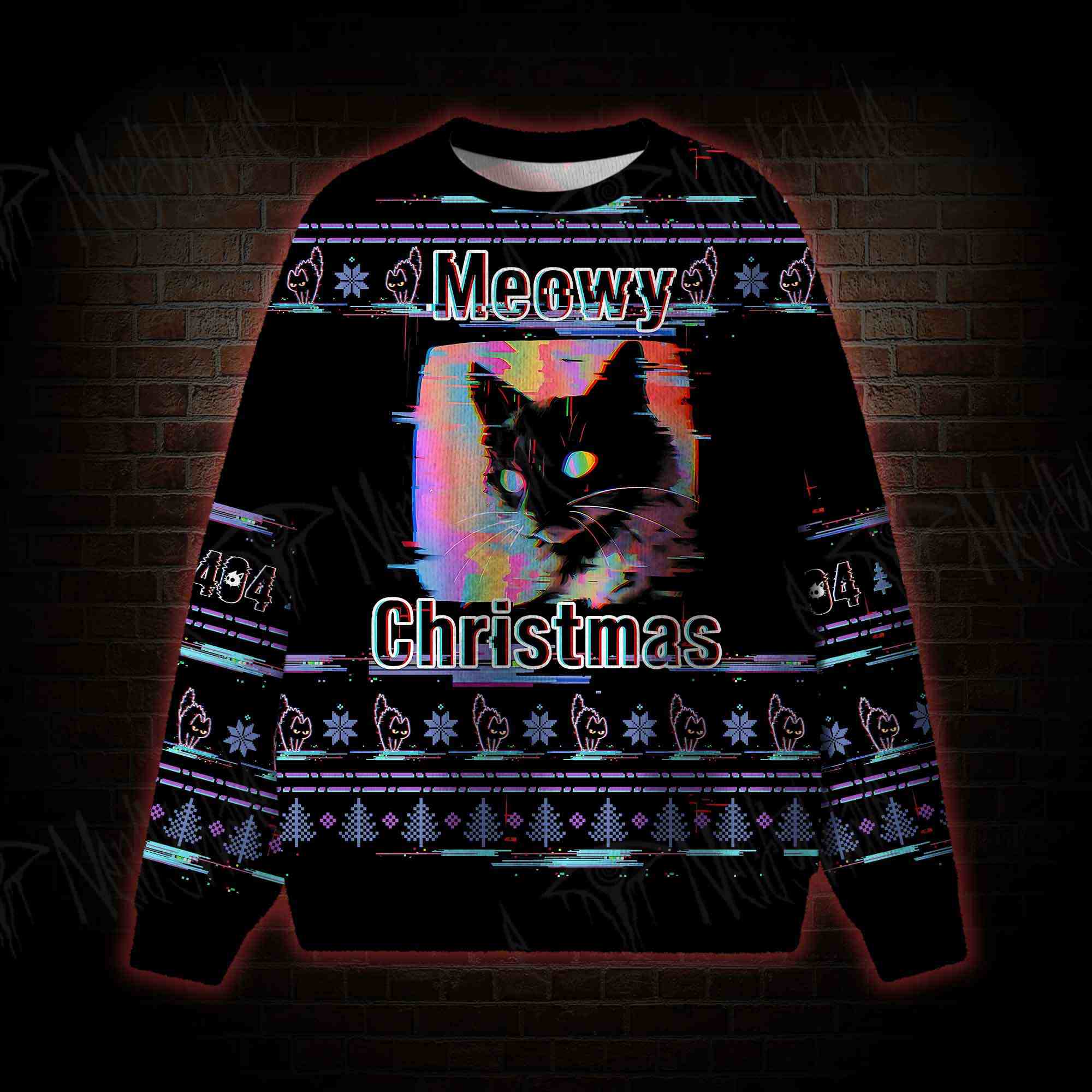 Glitchmas Cat Ugly Sweatshirts
