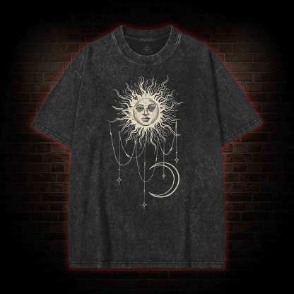 Vintage Celestial Sun and Moon Washed T-shirt