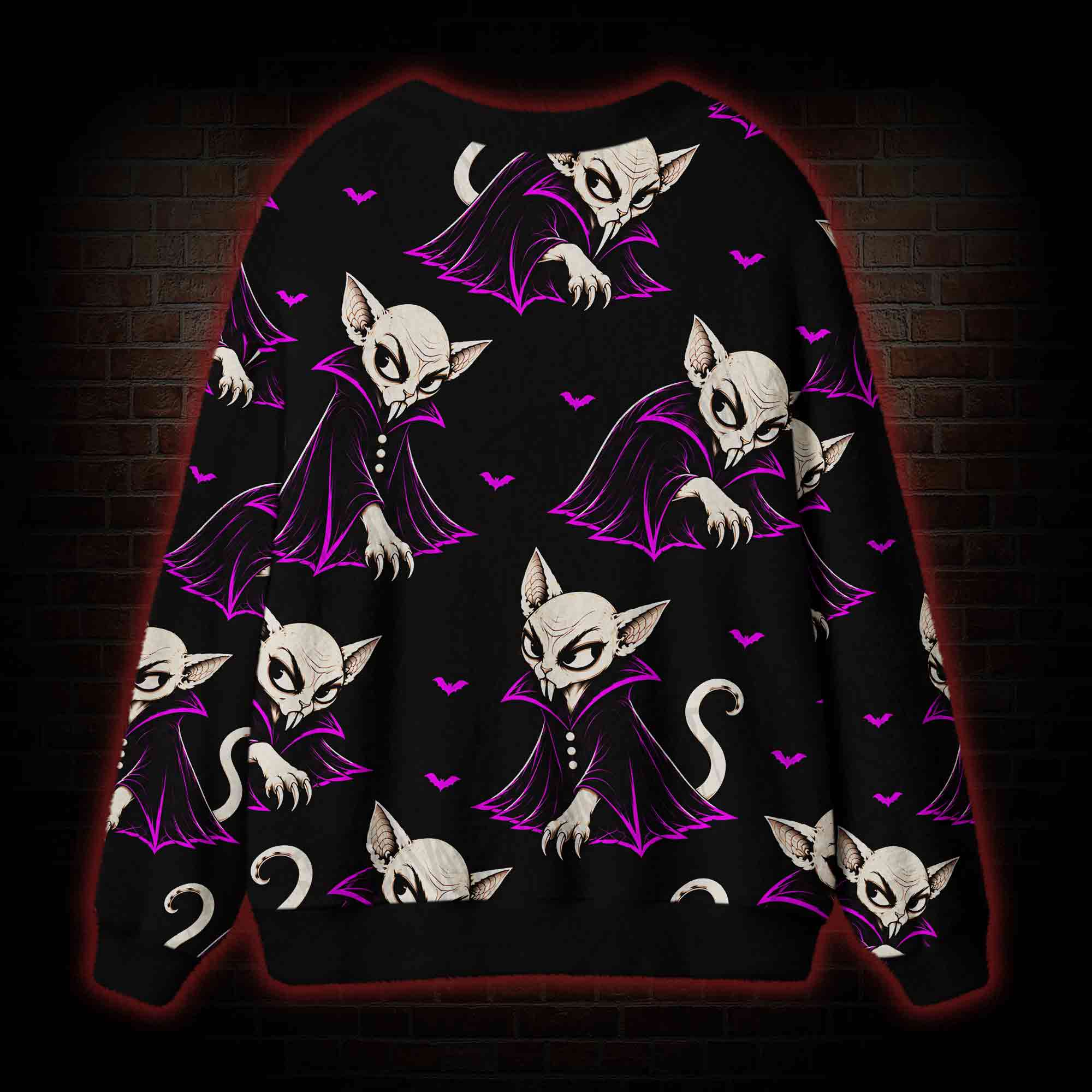 Midnight Bat Cats Cardigan Sweater