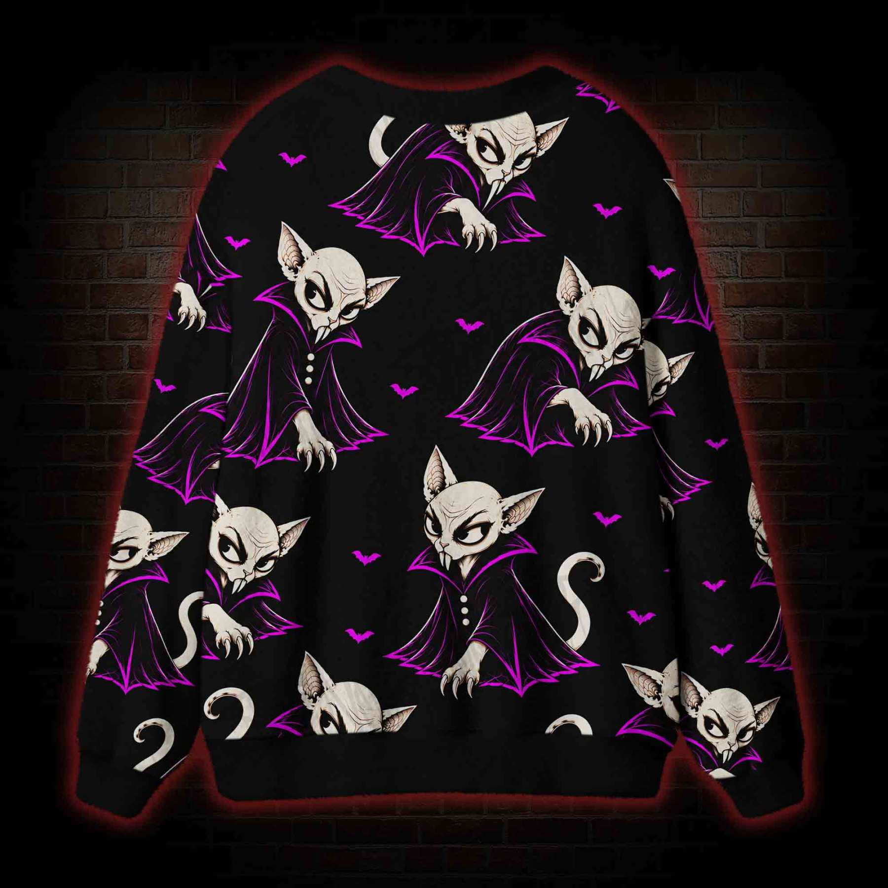 Midnight Bat Cats Cardigan Sweater