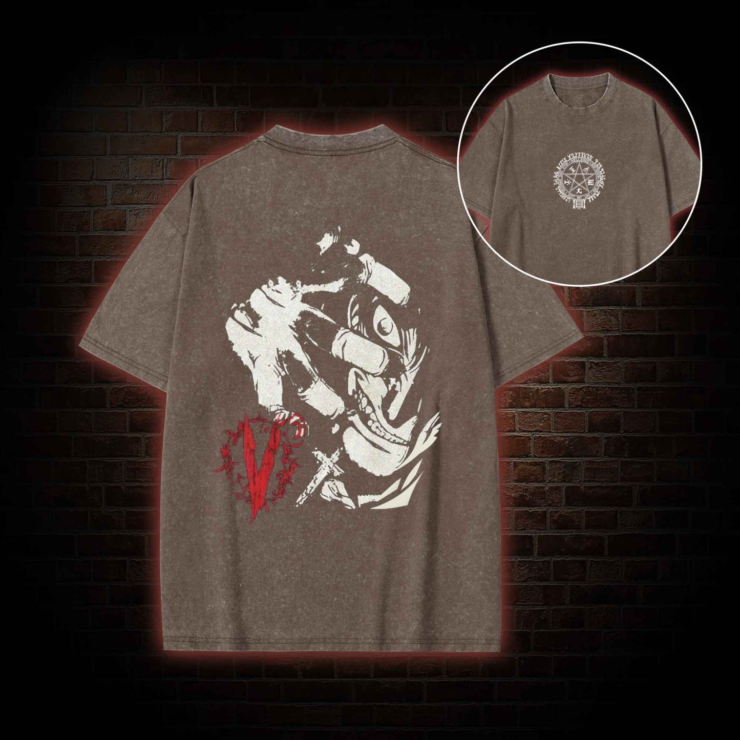 No Life No Death back print Washed T-shirt