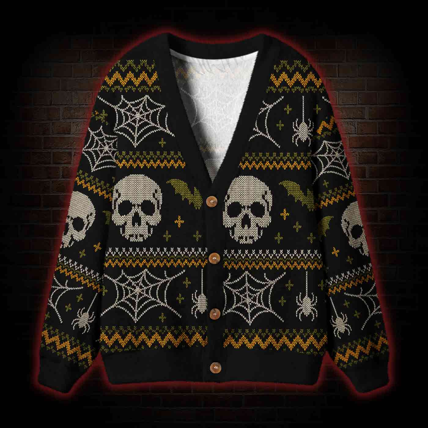 Halloween Retro Skull Cardigan Sweater