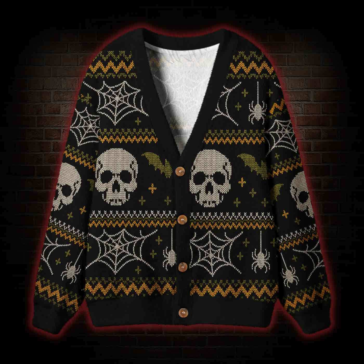Halloween Retro Skull Cardigan Sweater