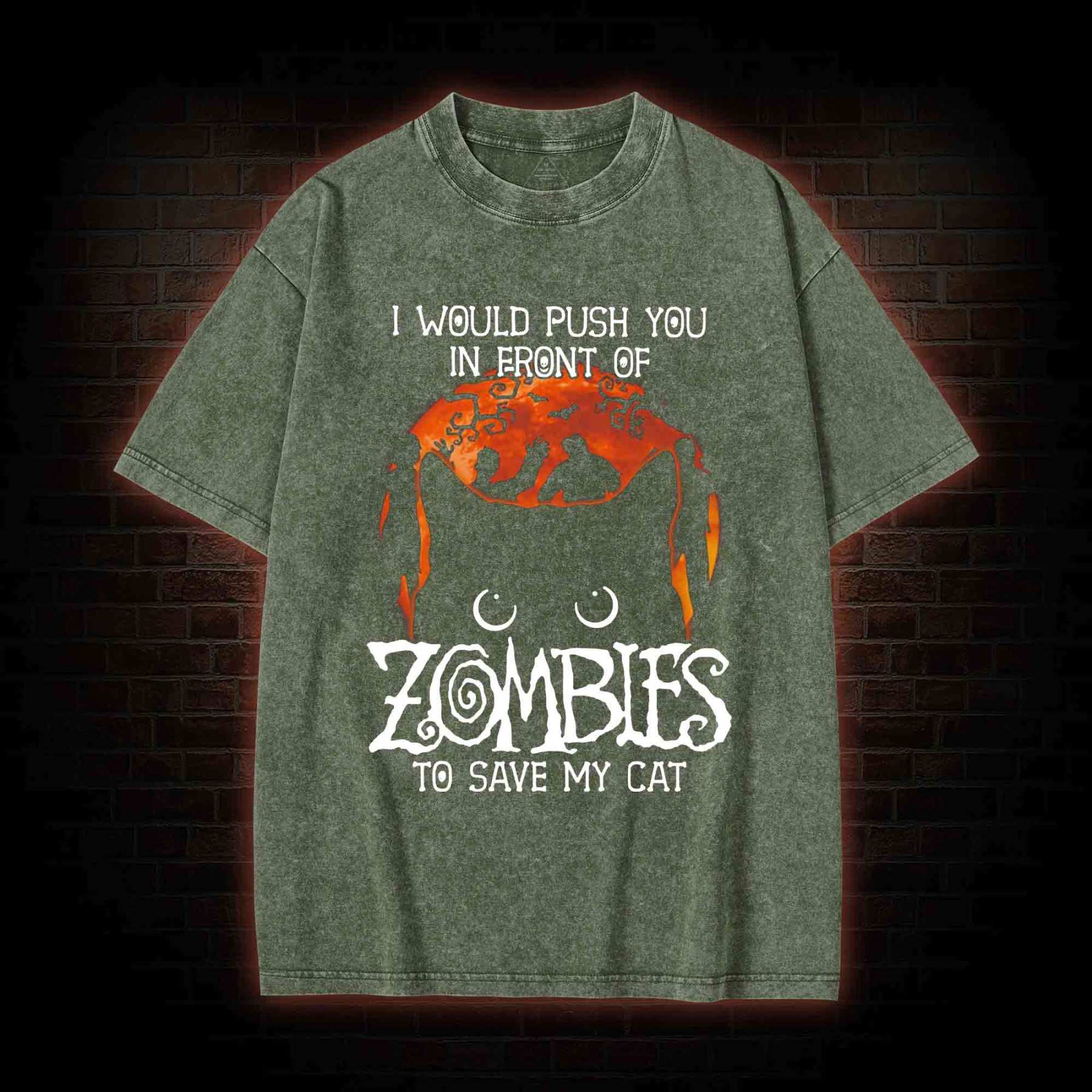 I Would Push You In Front Of Zombies To Save My Cat  Washed T-shirt