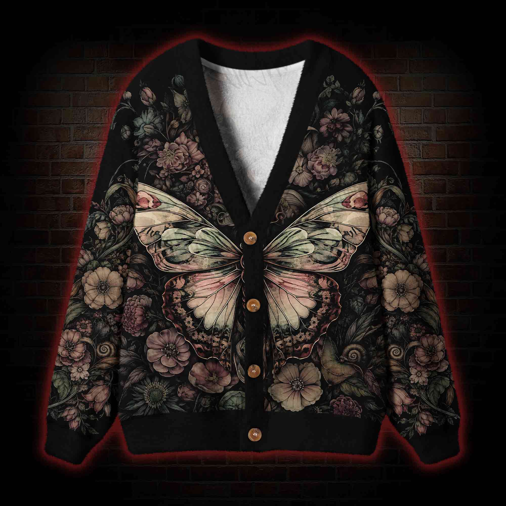 Midnight Butterfly Garden Cardigan Sweater