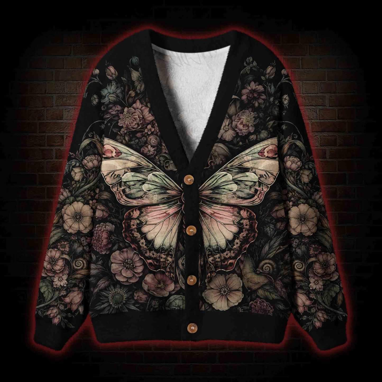 Midnight Butterfly Garden Cardigan Sweater