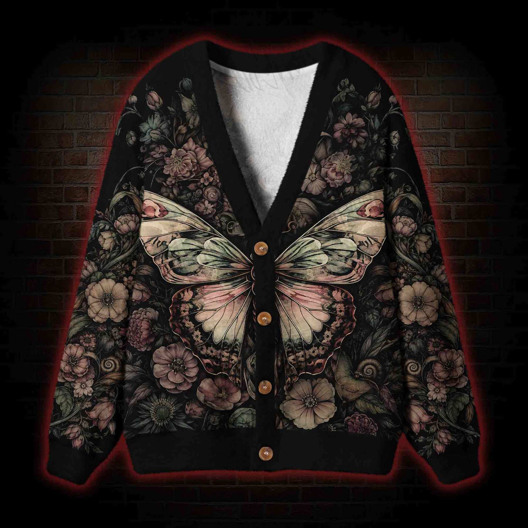 Midnight Butterfly Garden Cardigan Sweater