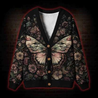 Midnight Butterfly Garden Cardigan Sweater