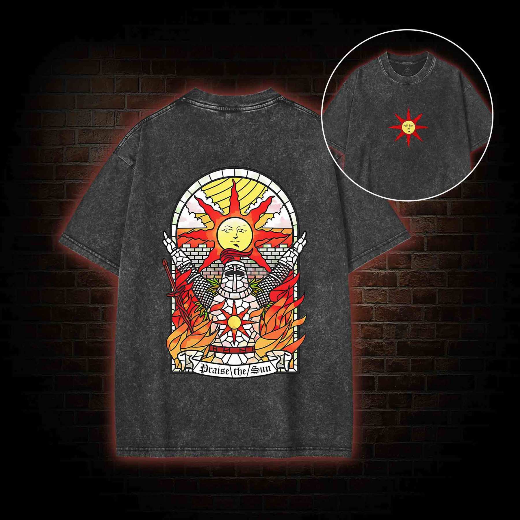 Praise the Sun Back Print Washed T-shirt