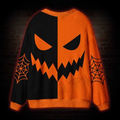 Split Face Pumpkin Demon Cardigan Sweater