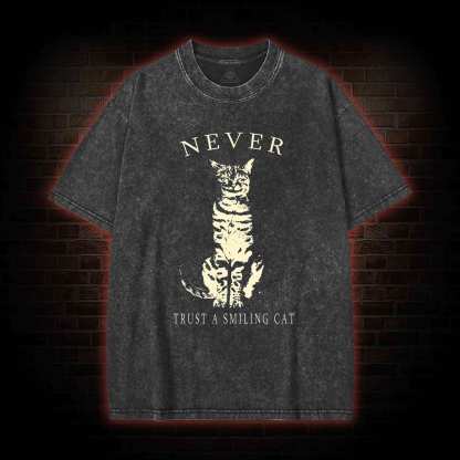 Never Trust A Smiling Cat Washed T-shirt