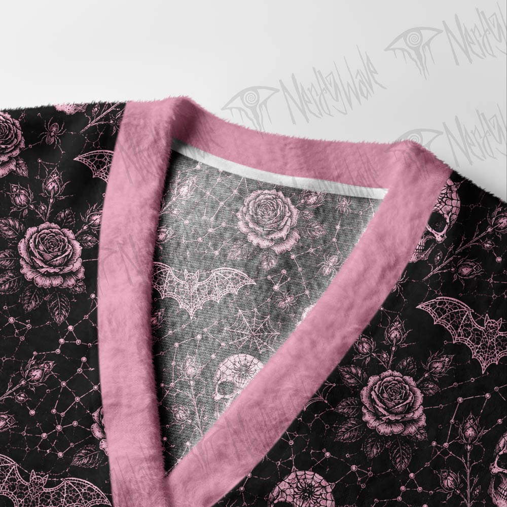 Gothic Rose Skull Webs Cardigan Sweater