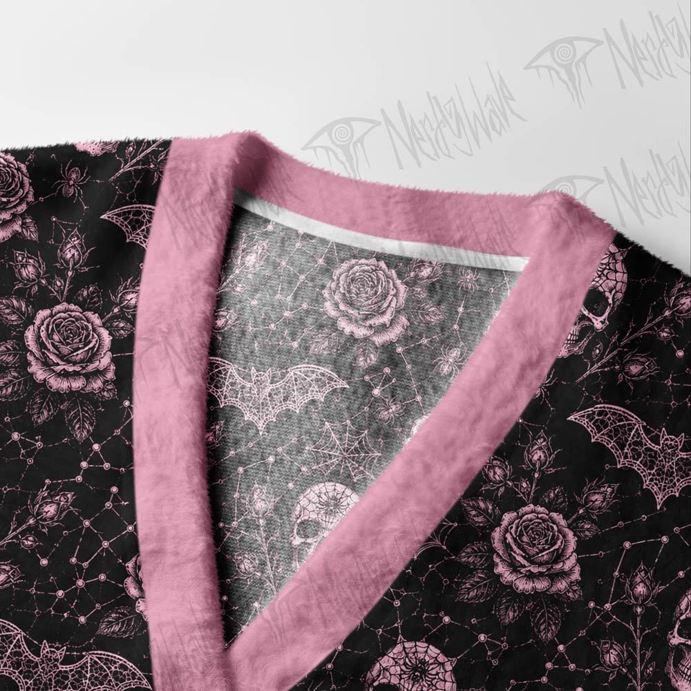 Gothic Rose Skull Webs Cardigan Sweater